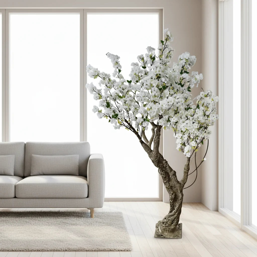 6ft Fiberglass Potted Table Christmas Sakura Tree with Cherry Flowers Blossoms