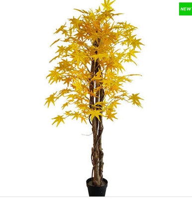 Eco-Friendly High Simulation 6ft Wooden Single-Piece Decorative Artificial Maple Tree Fabric Leaves Plastic Pot for Weddings