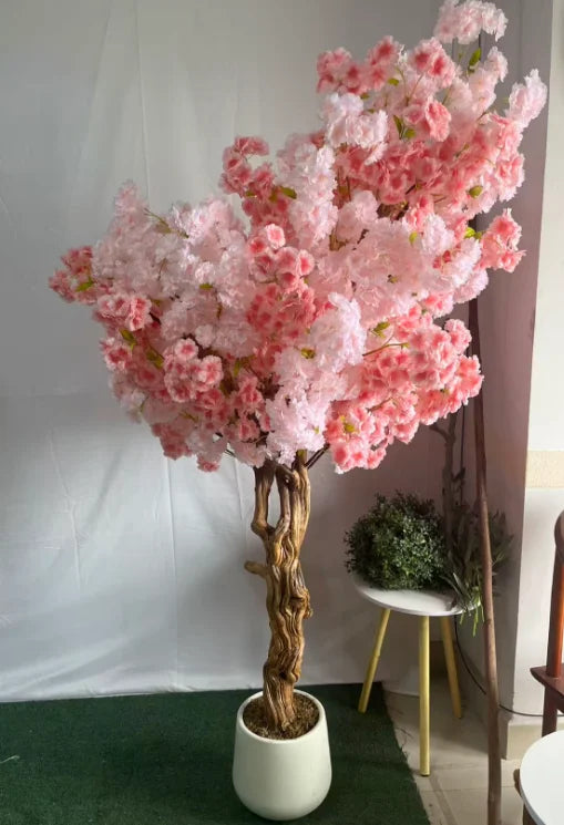 6ft Fiberglass Potted Table Christmas Sakura Tree with Cherry Flowers Blossoms