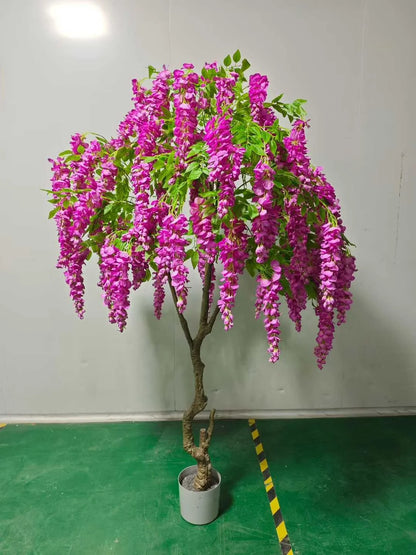 Artificial Cherry Flower Tree Decorative Wisteria Flowers Plant 200cm Height Real Wood Trunk Eco-Friendly High Quality Indoor