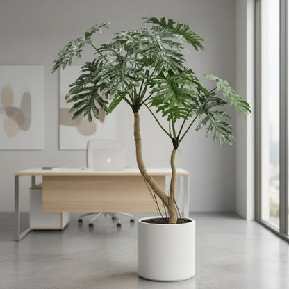 Leaf Calathea Bonsai Faux Plant UV Resistant Green Artificial Tree Tropical Design Made of Fabric and Plastic Monstera Style