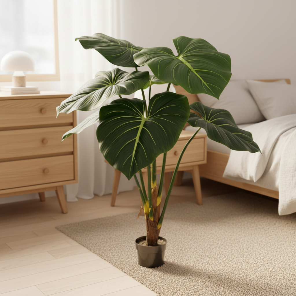 PLANTVERO T8 Plastic Artificial Green Tropical Landscape Big Leaf Tree 4ft Home Decoration for Restaurants Hotels Weddings