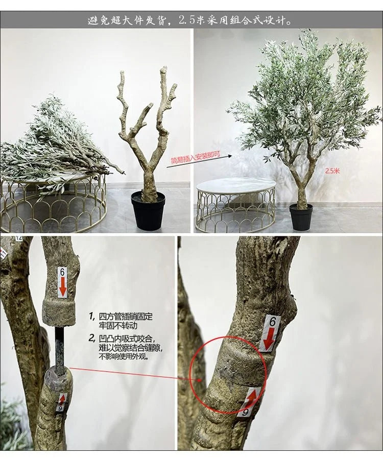 8FT Detachable Artificial Large Olive Tree Decorative Fiberglass Trunk for Hotels for Christmas Decorations