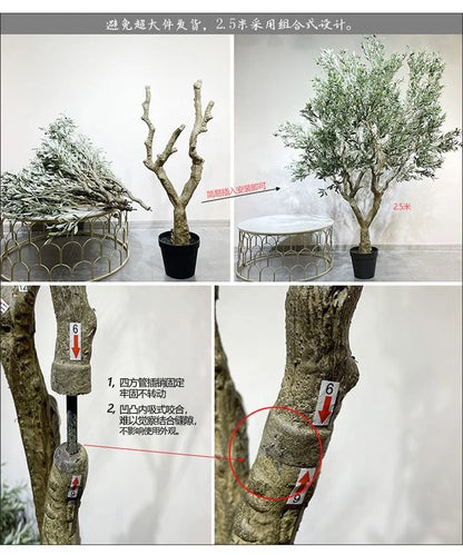 8FT Detachable Artificial Large Olive Tree Decorative Fiberglass Trunk for Hotels for Christmas Decorations
