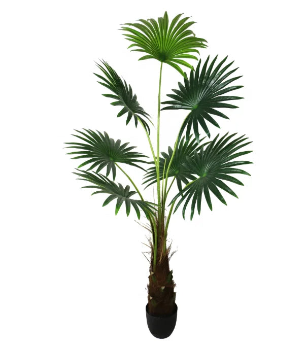 Wholesale Artificial Fan Palm Tree 180cm PE Trunk Steel Leaves Plastic Fabric 5-8 Year Lifespan Olive Leaf Type Artificial Plant