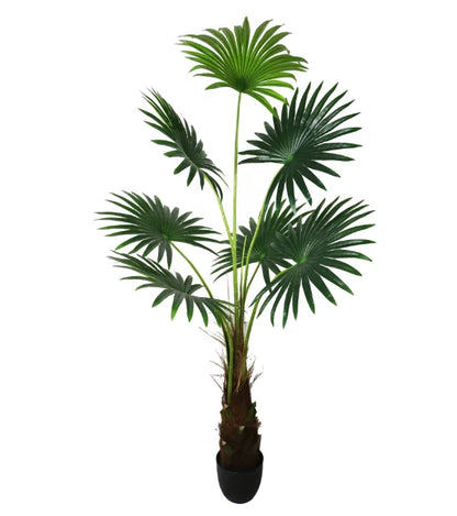 Wholesale Artificial Fan Palm Tree 180cm PE Trunk Steel Leaves Plastic Fabric 5-8 Year Lifespan Olive Leaf Type Artificial Plant