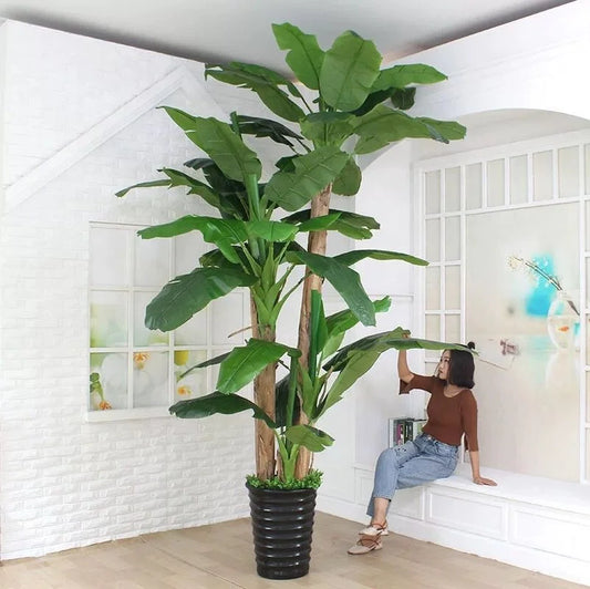 12ft Artificial Big Banana Plant Faxu Bonsai Home Office Plants Home Decoration Carton Box Plastic Leaves Plastic Palm Tree