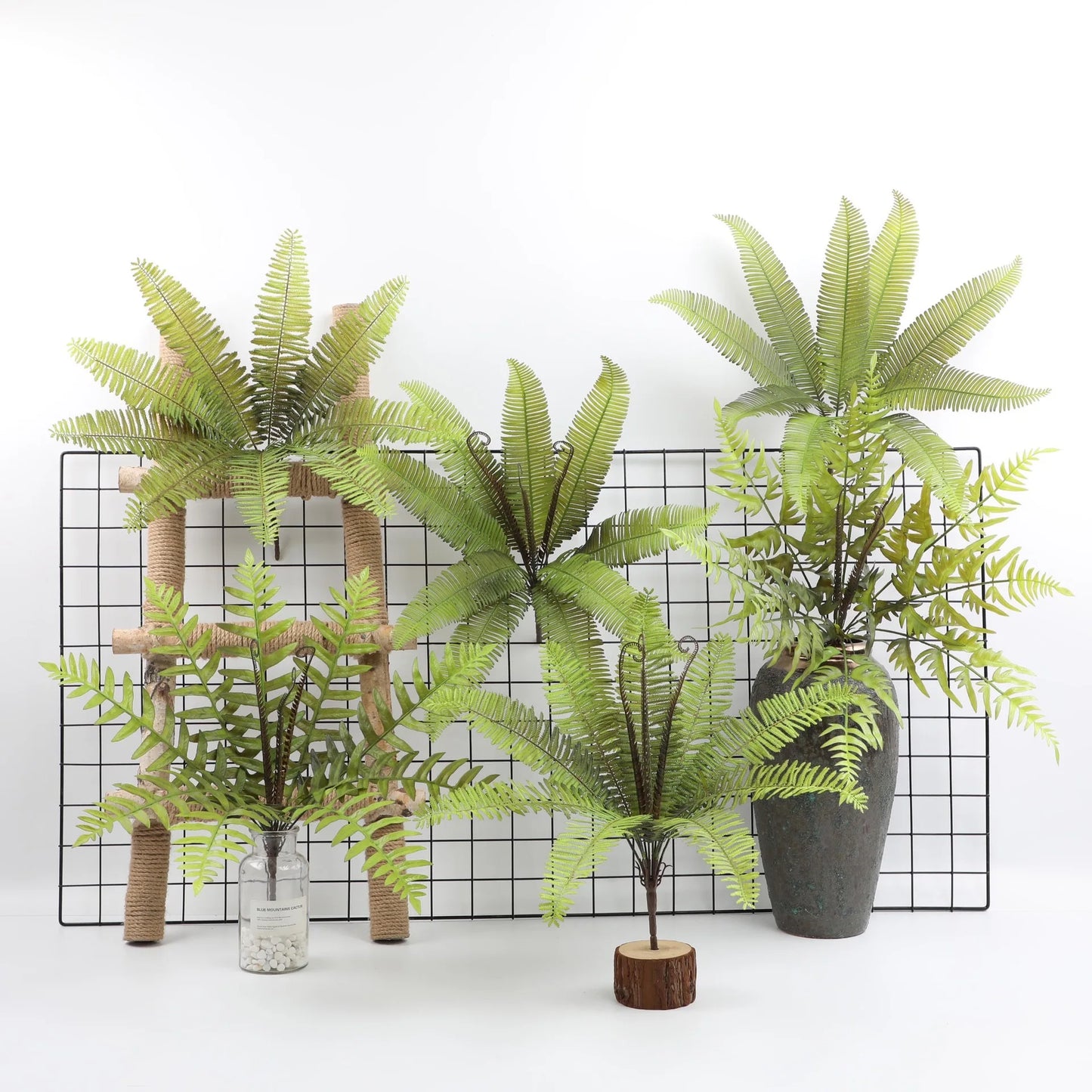 58 cm 24-Head Artificial Silk Ferns 24 Indoor/Outdoor Green Plastic Potted Plant Decorations