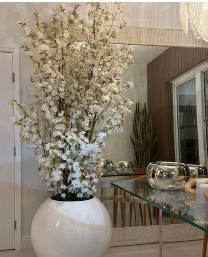 White Cherry Blossom Trees Artificial PE Trunk with Silk Grass Eco-Friendly Lightweight  for Indoor/Outdoor Use