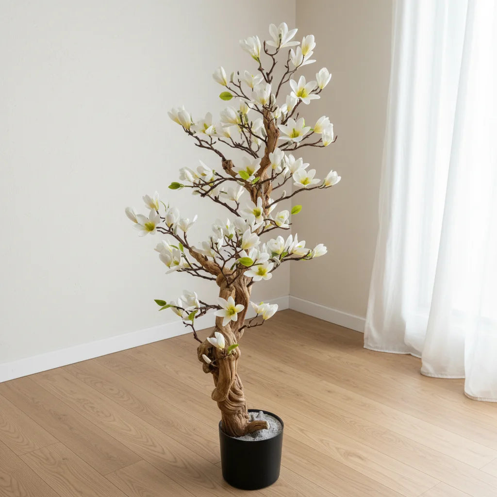 White Cherry Blossom Trees Artificial PE Trunk with Silk Grass Eco-Friendly Lightweight  for Indoor/Outdoor Use