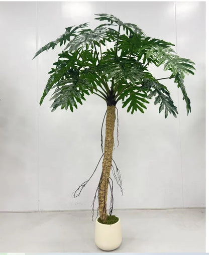 Leaf Calathea Bonsai Faux Plant UV Resistant Green Artificial Tree Tropical Design Made of Fabric and Plastic Monstera Style