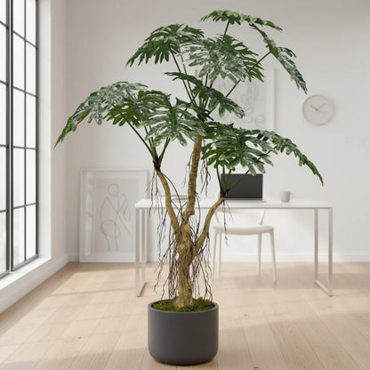 Leaf Calathea Bonsai Faux Plant UV Resistant Green Artificial Tree Tropical Design Made of Fabric and Plastic Monstera Style