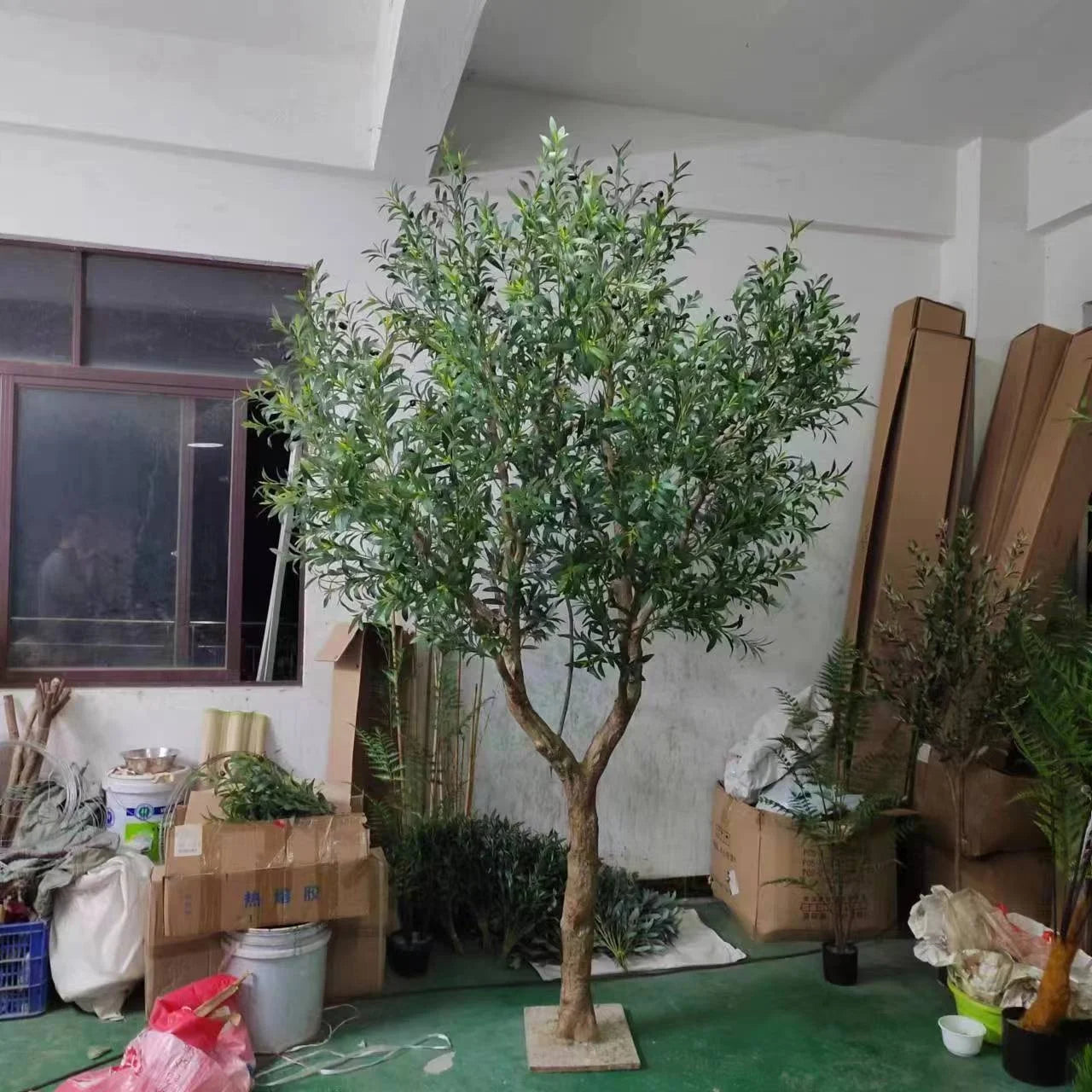 Tall 6ft Artificial Olive Tree Bonsai Made in China Potted in Plastic Pot Ov Brand