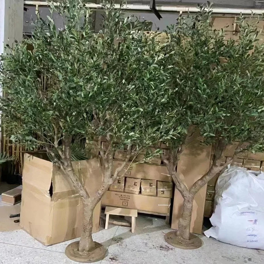 8ft Modern Large Garden Decoration Artificial Green Olive Tree with PE Trunk and Faux Plastic Poles 5-7 Days Delivery
