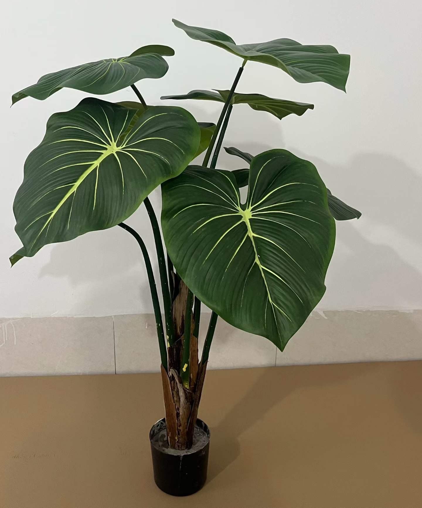 PLANTVERO T8 Plastic Artificial Green Tropical Landscape Big Leaf Tree 4ft Home Decoration for Restaurants Hotels Weddings