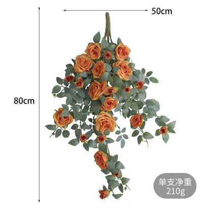 Stylish 80cm Artificial Rose Vine Rattan Wall Decor Unique Fabric Indoor Plants Shrubs OV Brand 3-5 Days Delivery