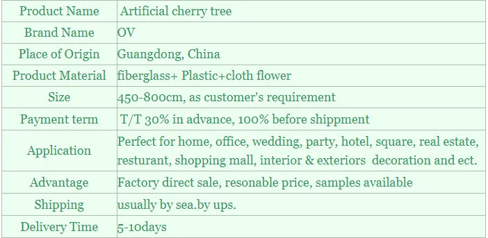 Artificial Cherry Flower Tree Decorative Wisteria Flowers Plant 200cm Height Real Wood Trunk Eco-Friendly High Quality Indoor
