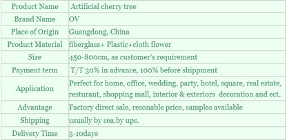 Artificial Cherry Flower Tree Decorative Wisteria Flowers Plant 200cm Height Real Wood Trunk Eco-Friendly High Quality Indoor
