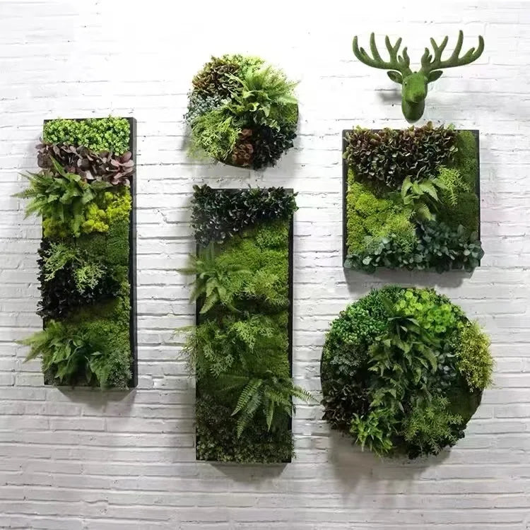 Indoor/Outdoor Home Green Wall Decor Artificial Plant Moss Plastic Grass Flower Leaf Wall Decors