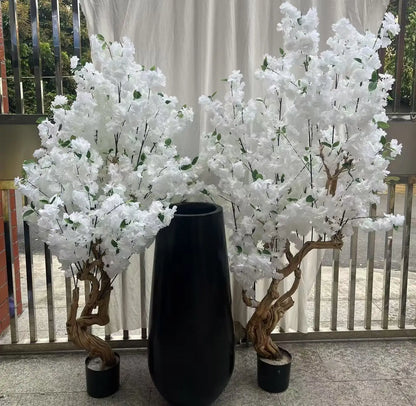 White Cherry Blossom Trees Artificial PE Trunk with Silk Grass Eco-Friendly Lightweight  for Indoor/Outdoor Use