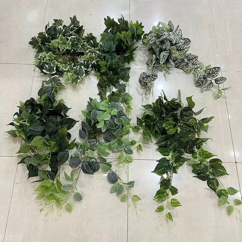OV Brand Indoor Green Plant Rattan with Plastic Vine and Green Leaf Ceiling Decor Fabric Material in 60cm/80cm/120cm Sizes