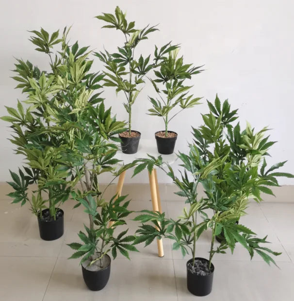 100cm Tall Artificial Plastic Plant Faux Marijuana with Fabric Leaf Unique and Eye-catching Decoration