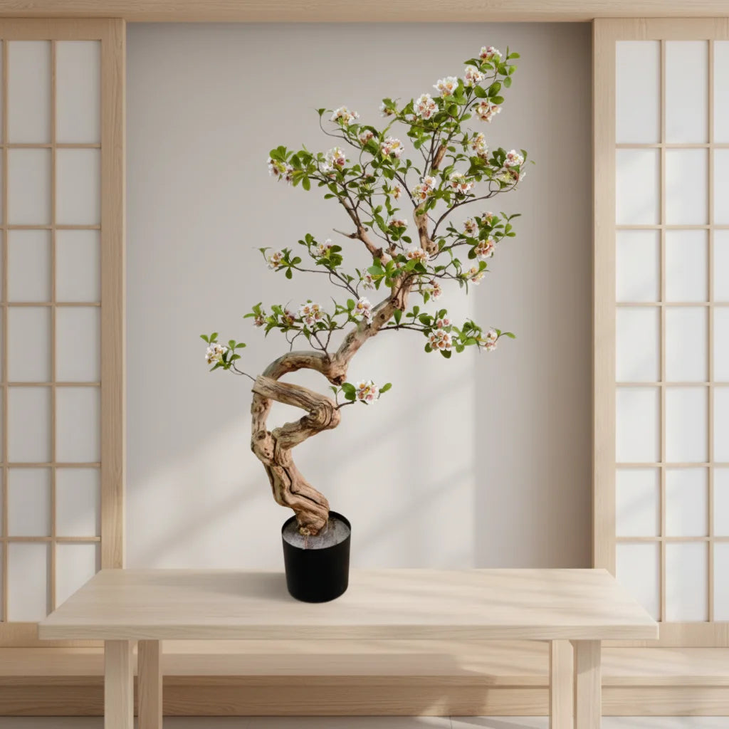 White Cherry Blossom Trees Artificial PE Trunk with Silk Grass Eco-Friendly Lightweight  for Indoor/Outdoor Use