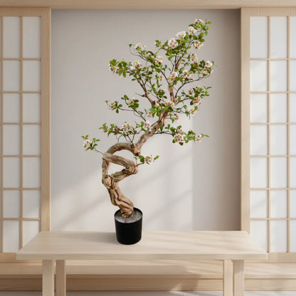 White Cherry Blossom Trees Artificial PE Trunk with Silk Grass Eco-Friendly Lightweight  for Indoor/Outdoor Use