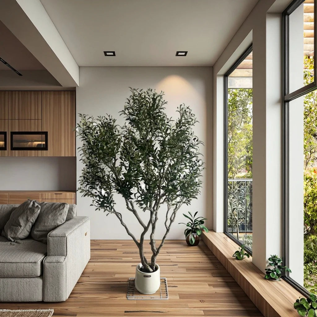 Durable PE Material 200cm Artificial Olive Tree Interior Decorative Potted Plastic Fabric Leaf Plant