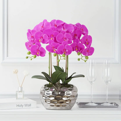 Wholesale Home and Garden Decoration Artificial Orchid Plant with Plastic Leaves and Flowers