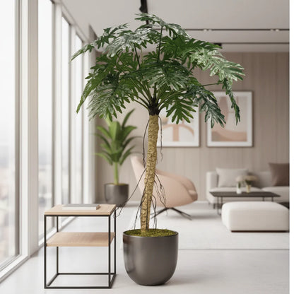Leaf Calathea Bonsai Faux Plant UV Resistant Green Artificial Tree Tropical Design Made of Fabric and Plastic Monstera Style