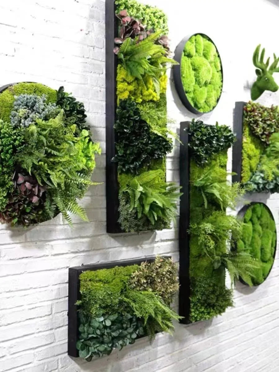 Indoor/Outdoor Home Green Wall Decor Artificial Plant Moss Plastic Grass Flower Leaf Wall Decors