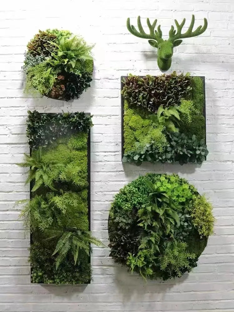 Indoor/Outdoor Home Green Wall Decor Artificial Plant Moss Plastic Grass Flower Leaf Wall Decors