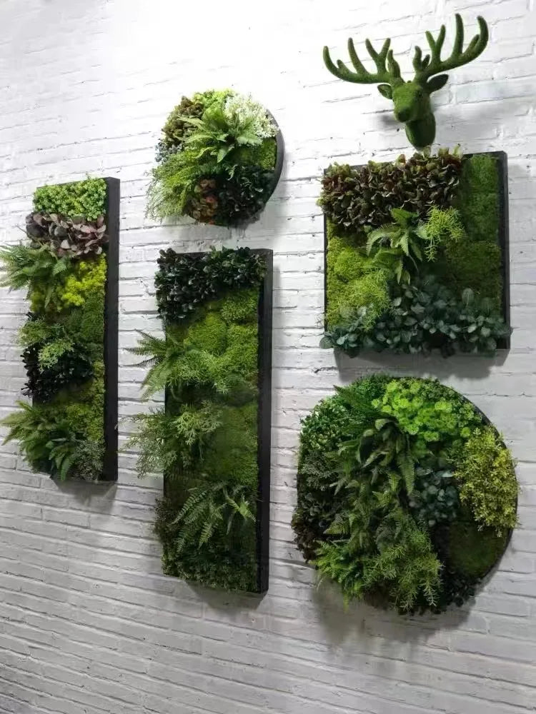 Indoor/Outdoor Home Green Wall Decor Artificial Plant Moss Plastic Grass Flower Leaf Wall Decors