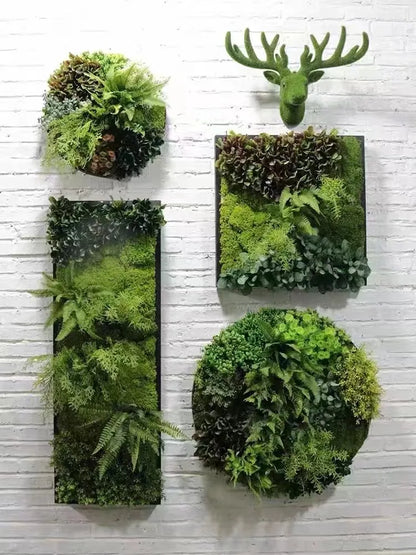 Indoor/Outdoor Home Green Wall Decor Artificial Plant Moss Plastic Grass Flower Leaf Wall Decors
