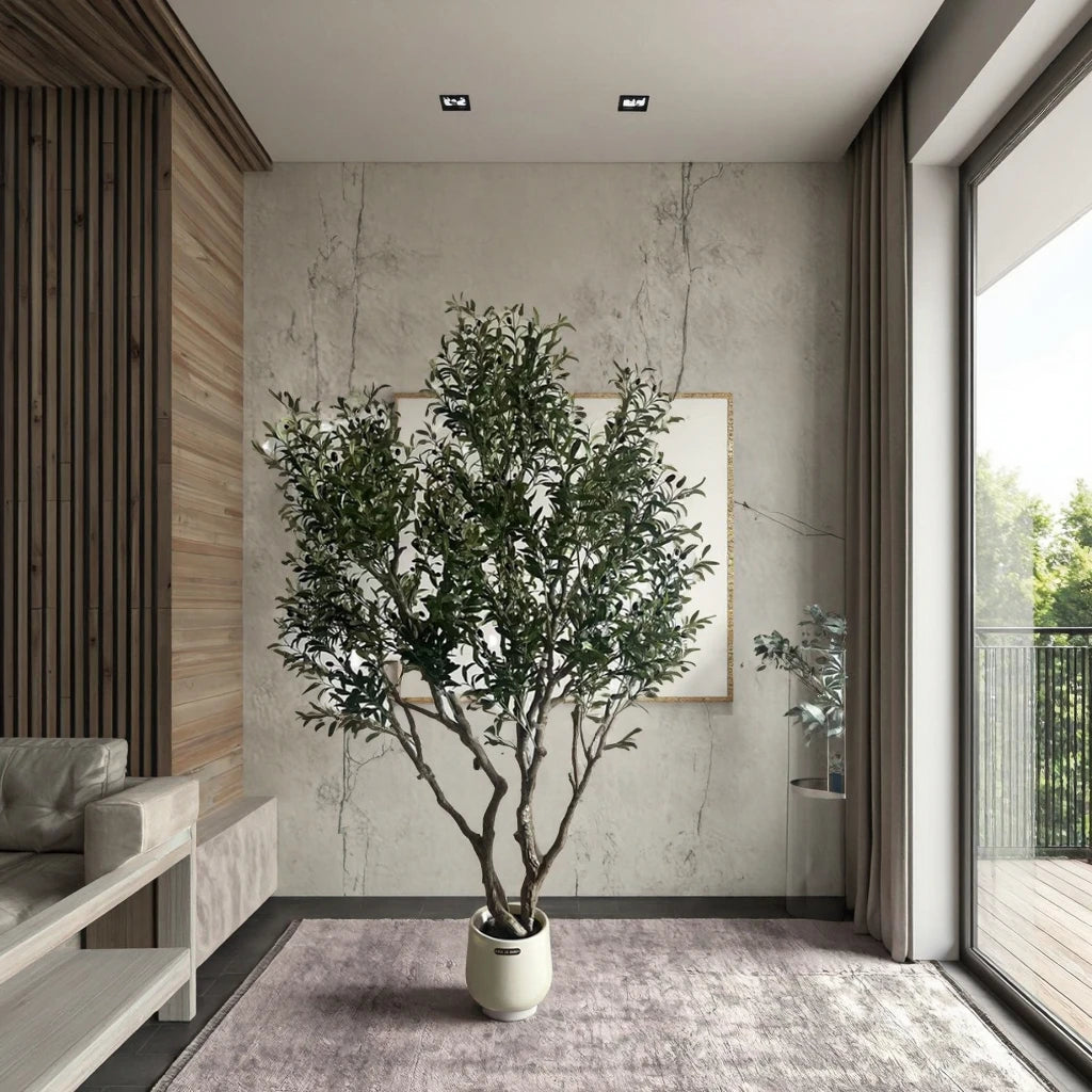 Durable PE Material 200cm Artificial Olive Tree Interior Decorative Potted Plastic Fabric Leaf Plant