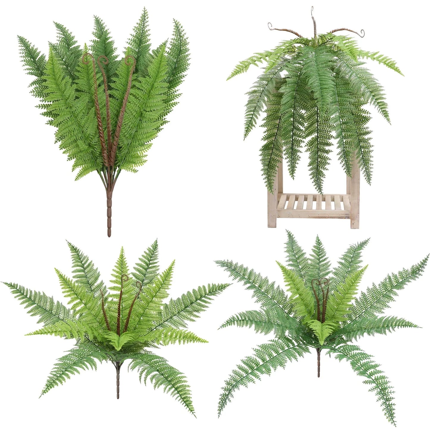 58 cm 24-Head Artificial Silk Ferns 24 Indoor/Outdoor Green Plastic Potted Plant Decorations