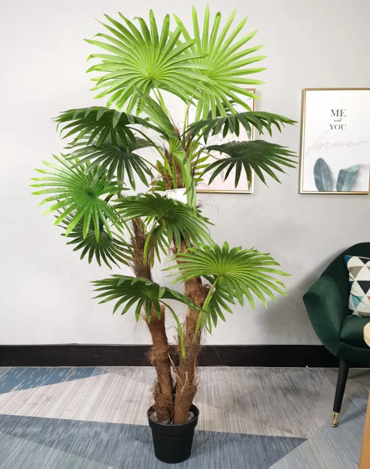 Wholesale Artificial Fan Palm Tree 180cm PE Trunk Steel Leaves Plastic Fabric 5-8 Year Lifespan Olive Leaf Type Artificial Plant