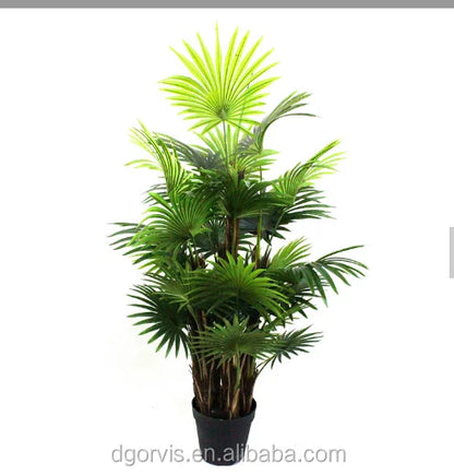 Wholesale Artificial Fan Palm Tree 180cm PE Trunk Steel Leaves Plastic Fabric 5-8 Year Lifespan Olive Leaf Type Artificial Plant